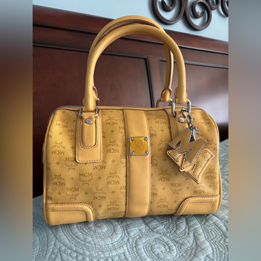 MCM Visetos Limited Edition Mustard Boston Bag EUC